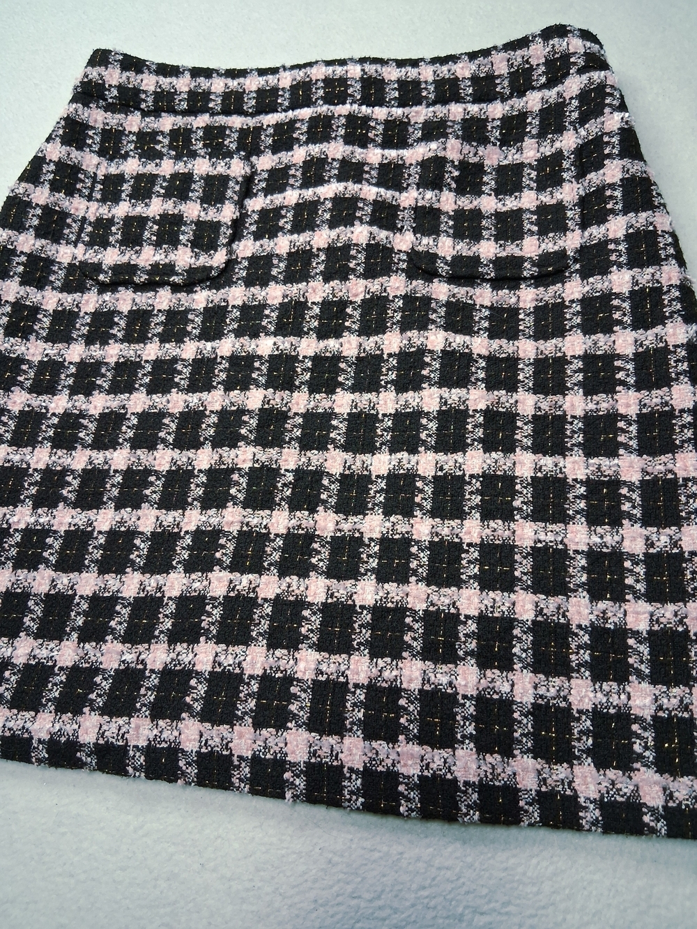 Checked Bouclé Mini Skirt in Pink and Black - Picture 2 of 8